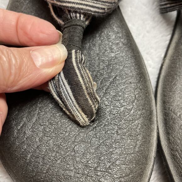 Sanuk Yoga Mat Sandals Womens 9 Black Stripe Slingback Platform Comfort Thongs - Picture 8 of 8